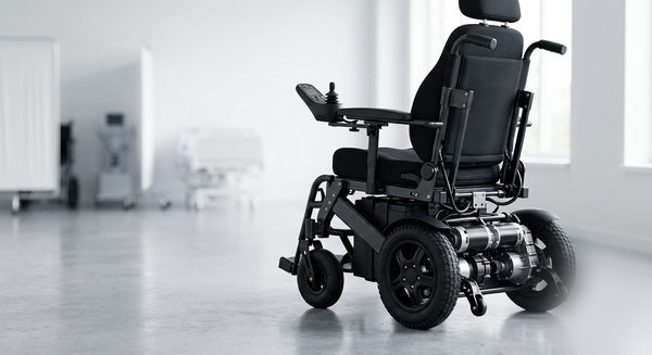 Fauteuil roulant électrique d'occasion avec commande au joystick et repose-tête