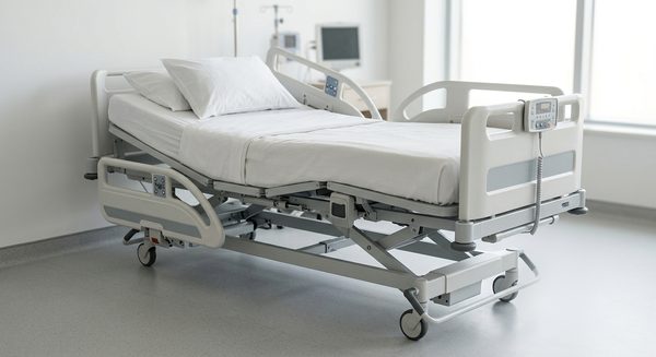 Lit médicalisé électrique d'occasion à hauteur variable avec barrières et télécommande